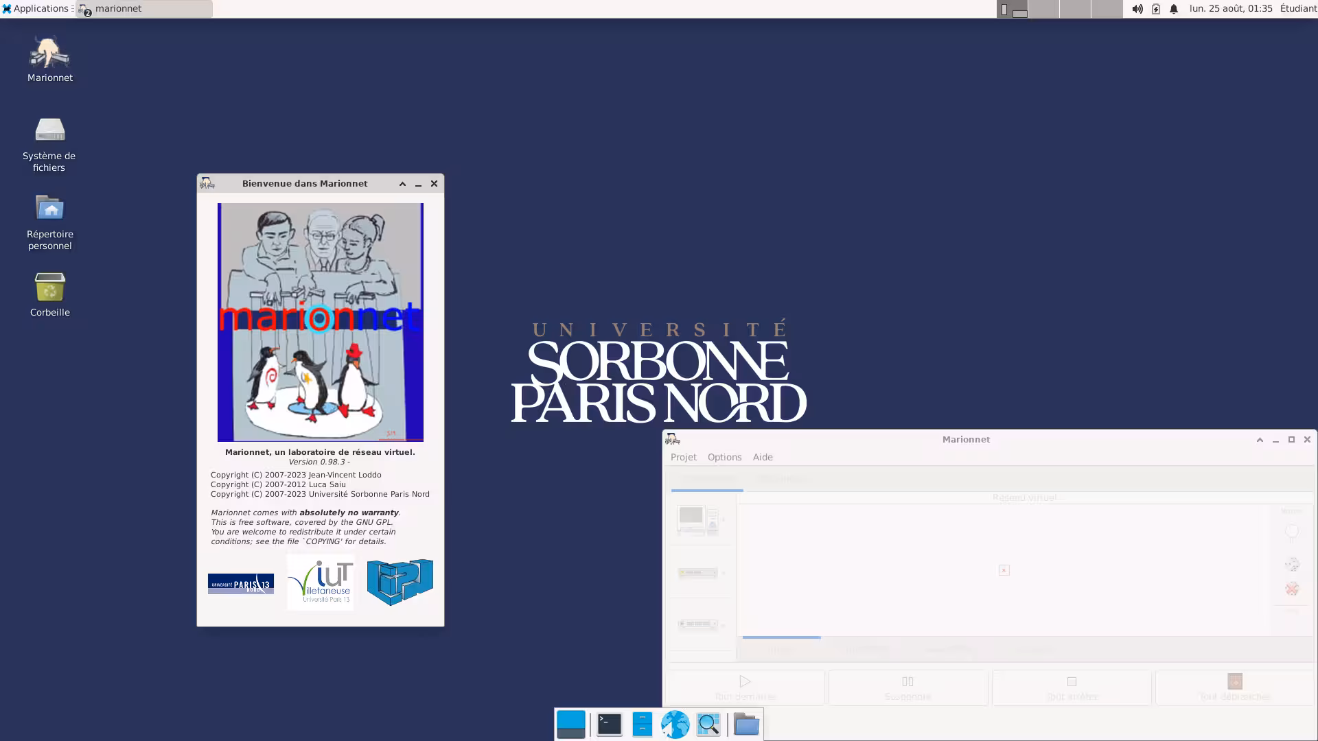 Marionnet ouvert dans un environnement de machine virtuelle